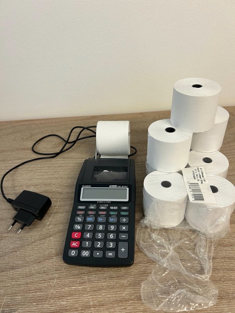 Casio HR-8TEC Rekenmachine + 10 rollen papier, Ophalen, Zo goed als nieuw