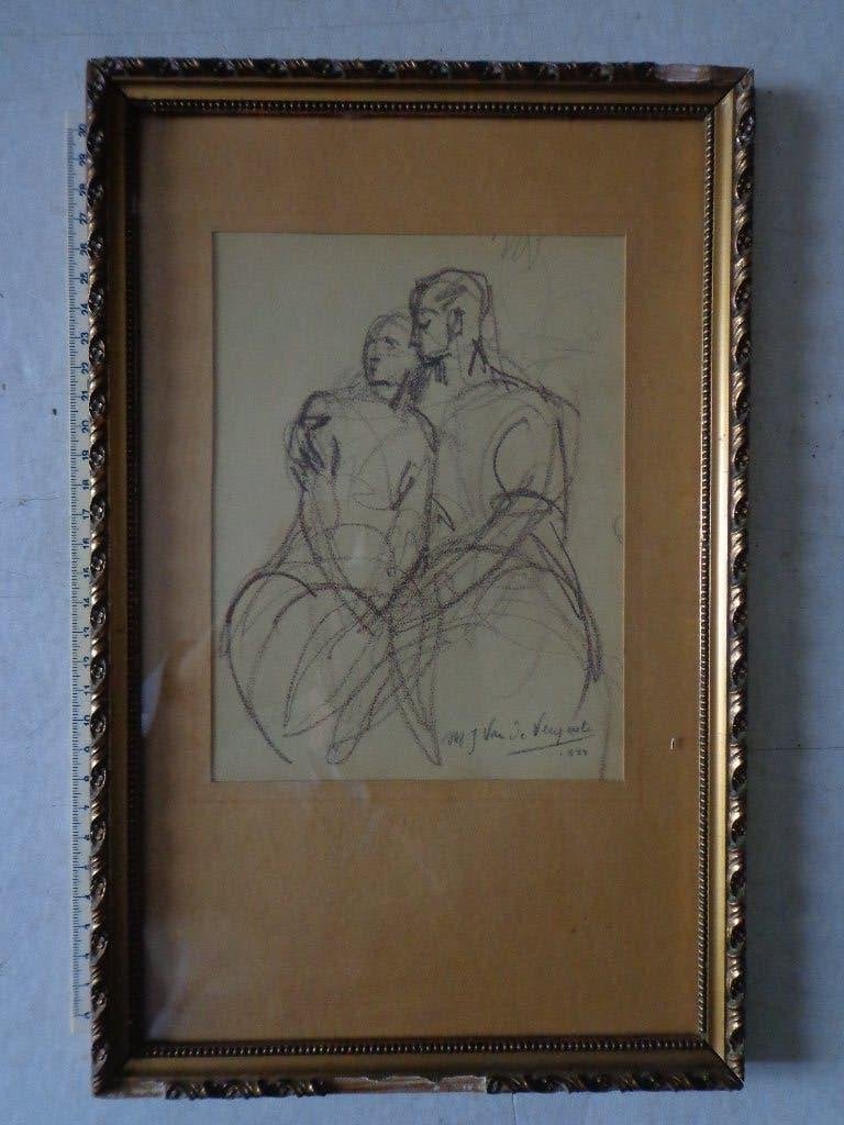 Gevoelige tekening Marie-José Van de Veegaete uit 1944, Antiquités & Art, Enlèvement ou Envoi, Dessin, Signé