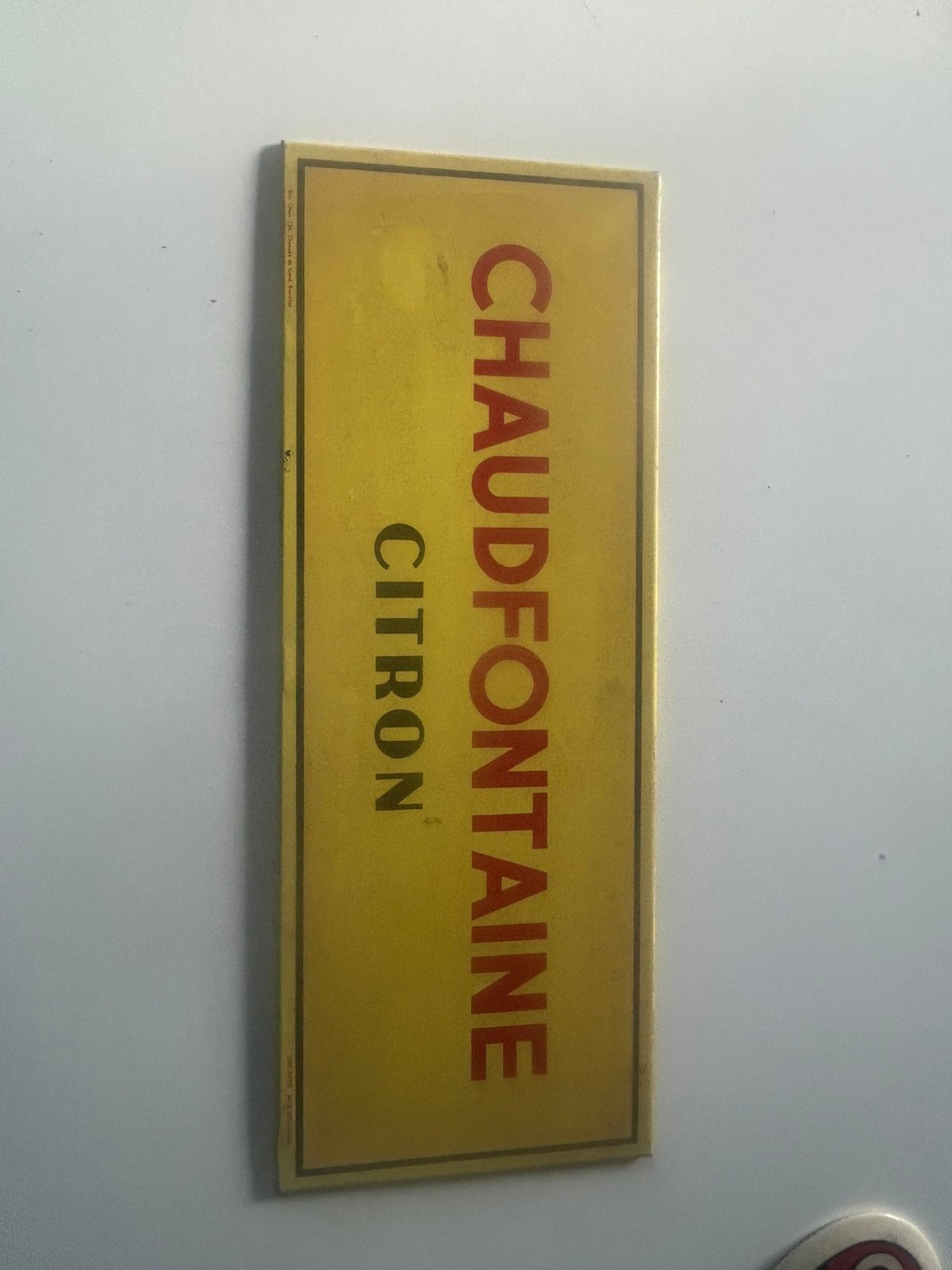 Blikken bord chaudfontaine citron 1958, Ophalen, Gebruikt, Reclamebord