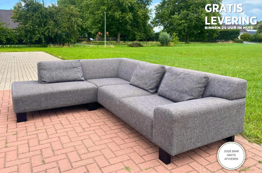 Moderne Grijze Stoffen Hoekzetel -Gratis Levering BE, Moins de 75 cm, Quatre personnes ou plus, 150 à 200 cm, Comme neuf