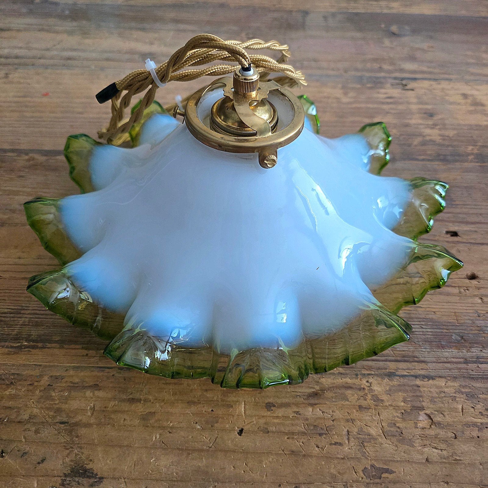 Vintage opaline pie crust hanglamp, Antiek en Kunst, Ophalen of Verzenden