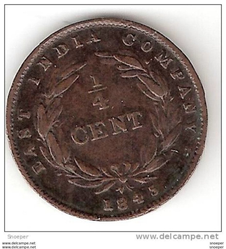 Straits settlement 1/4 cent 1845 km 1 vf cat val 40$, Timbres & Monnaies, Monnaies | Asie, Envoi, Asie du Sud Est, Monnaie en vrac
