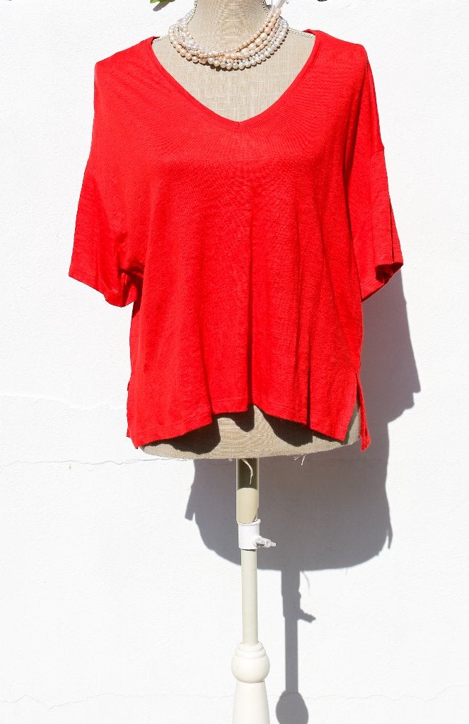 Mooie rode linnen blouse van Zara, maat S, Kleding | Dames, Ophalen of Verzenden, Zo goed als nieuw, Maat 36 (S), Rood
