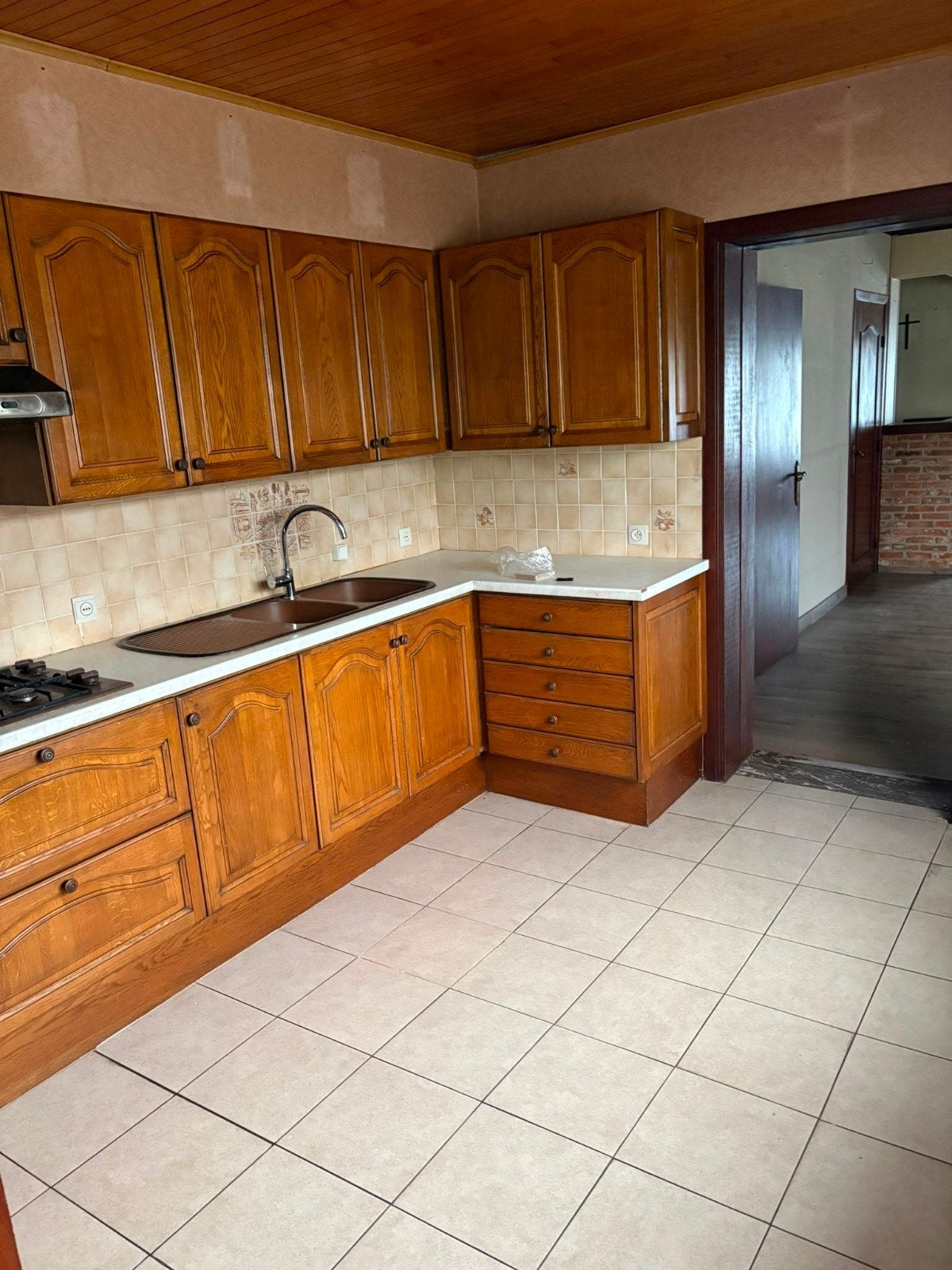 Massief eiken keuken inclusief toestellen, Maison & Meubles, Enlèvement, Utilisé, Brun, Cuisine en U