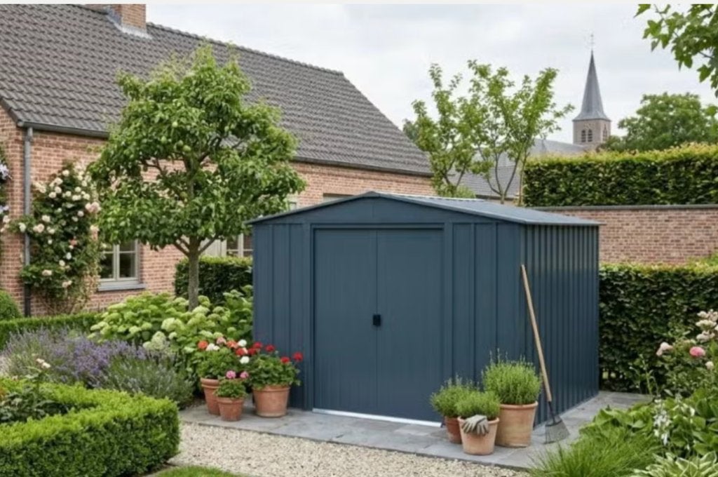 Metalen Tuinhuis 9,3 m² | Antraciet Afdak / Berging, Tuin en Terras, Ophalen, Gebruikt, Tuinhuis
