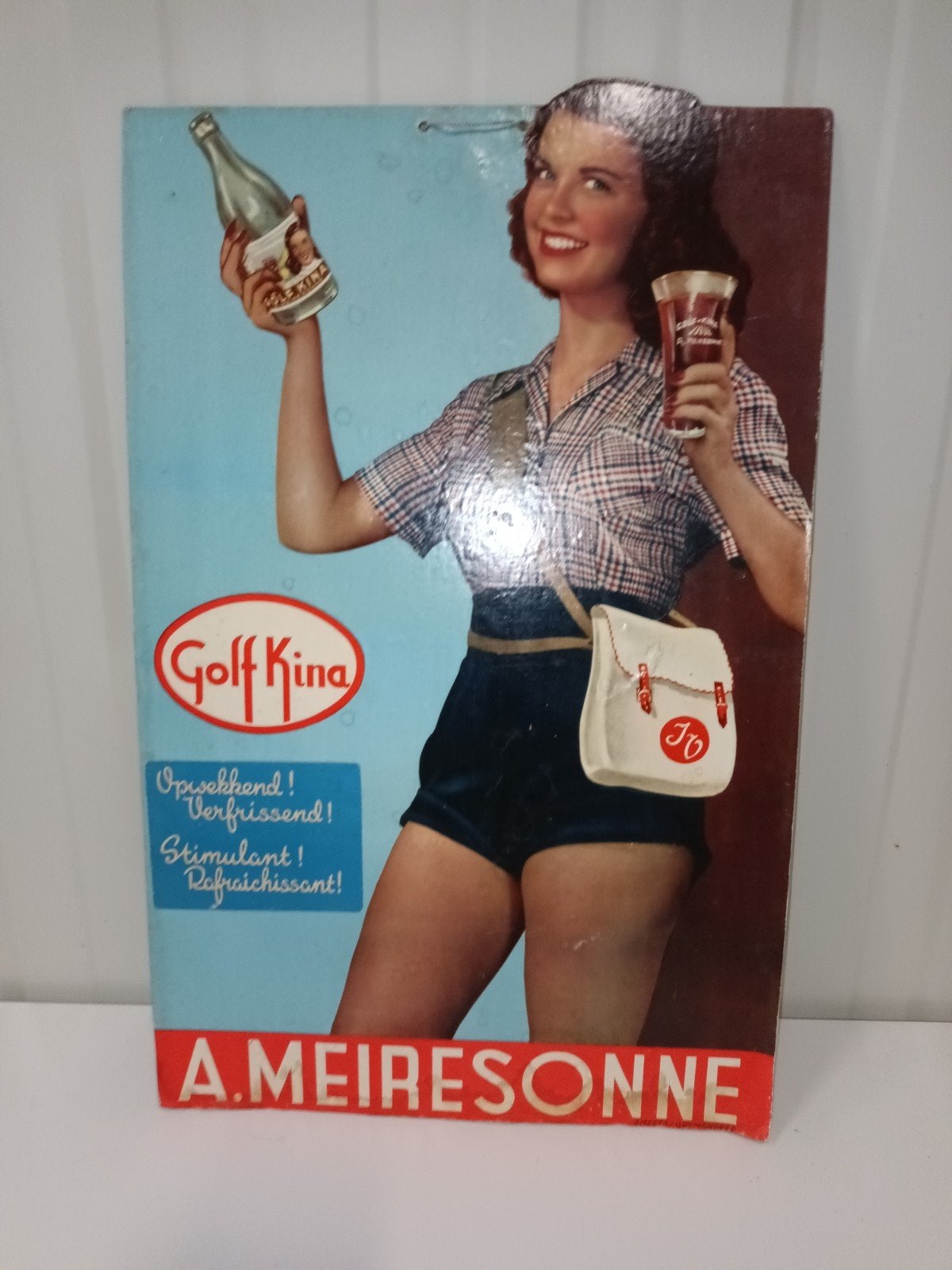 Origineel Vintage Kartonnen Reclamebord Golf Kina (Brouwerij, Verzamelen, Ophalen of Verzenden, ###, ###, ###