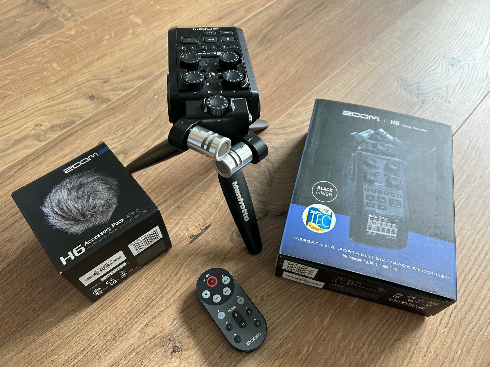 Zoom H6 Audiorecorder + APH-6 + Manfrotto statief, Muziek en Instrumenten, Microfoons, Zo goed als nieuw, Ophalen of Verzenden