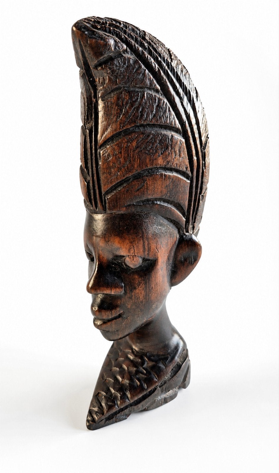 Handgesneden houten Afrikaanse buste – vintage decoratie, Antiek en Kunst, Ophalen of Verzenden, Hout