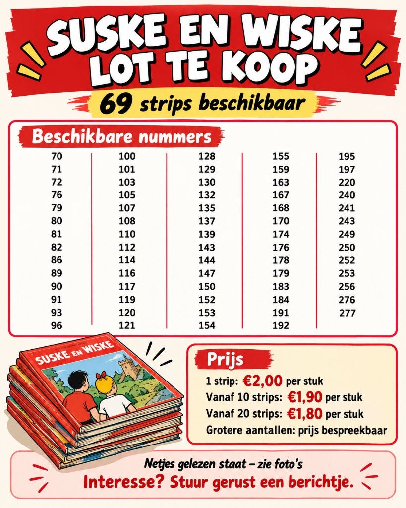 Suske en Wiske strips – 69 stuks – afzonderlijk verkrijgbaar, Meerdere stripboeken, Ophalen of Verzenden, Gelezen