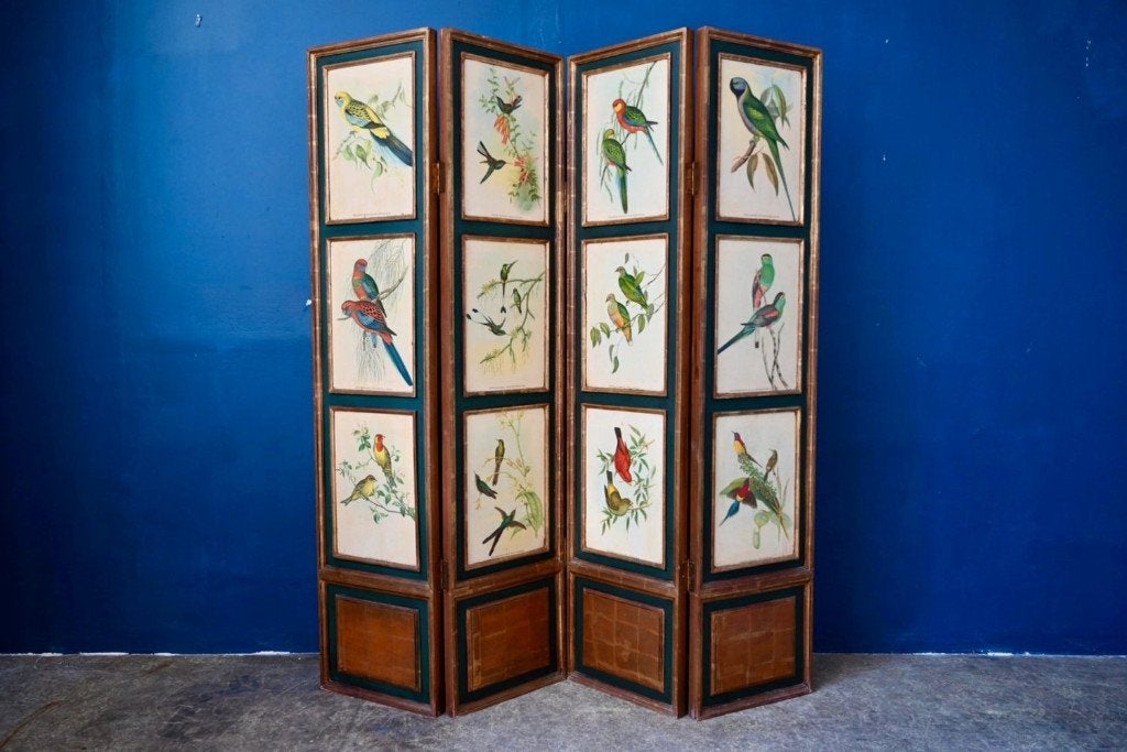 Paravent antique panneaux planches naturalistes, Enlèvement, Utilisé