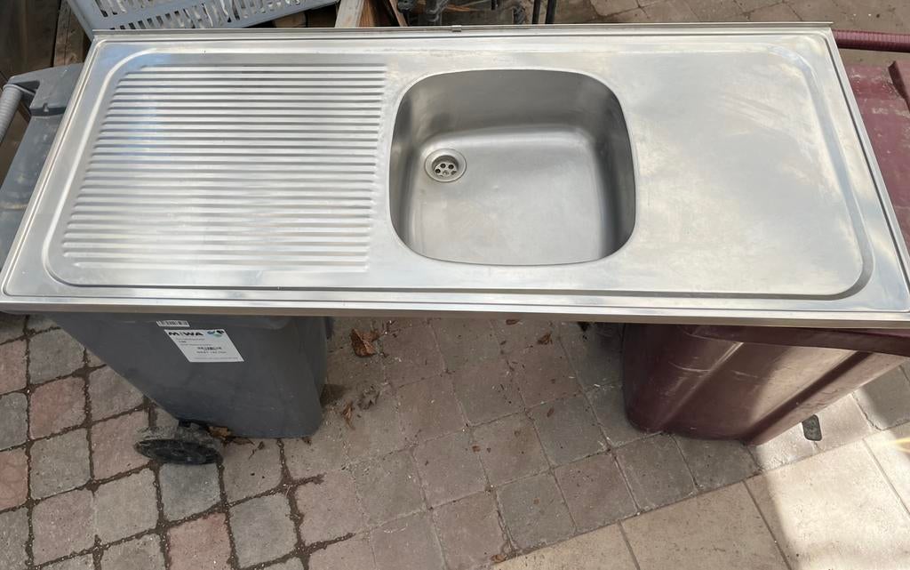 Inox opbouw wasbak afmetingen:1.20 x 50 retro!, Ophalen, Gebruikt, Nic.debruyne@gmail.com, Inox
