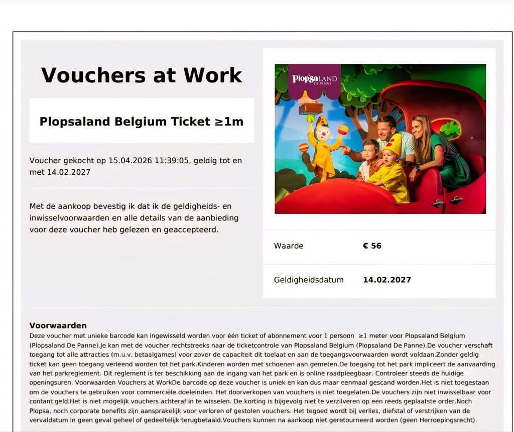 Ticket plopsaland >1m