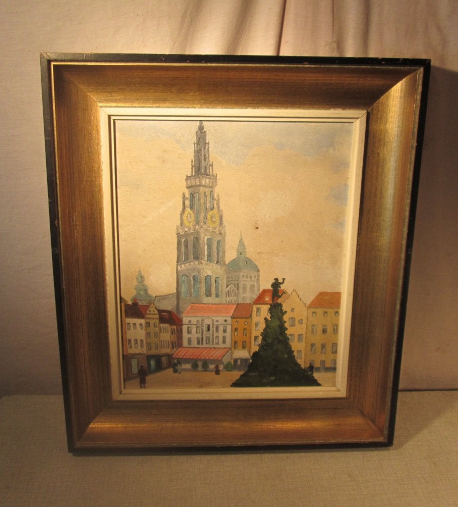 Œuvre magnifiquement peinte « Cathédrale d'Anvers » - 54x47, Enlèvement ou Envoi