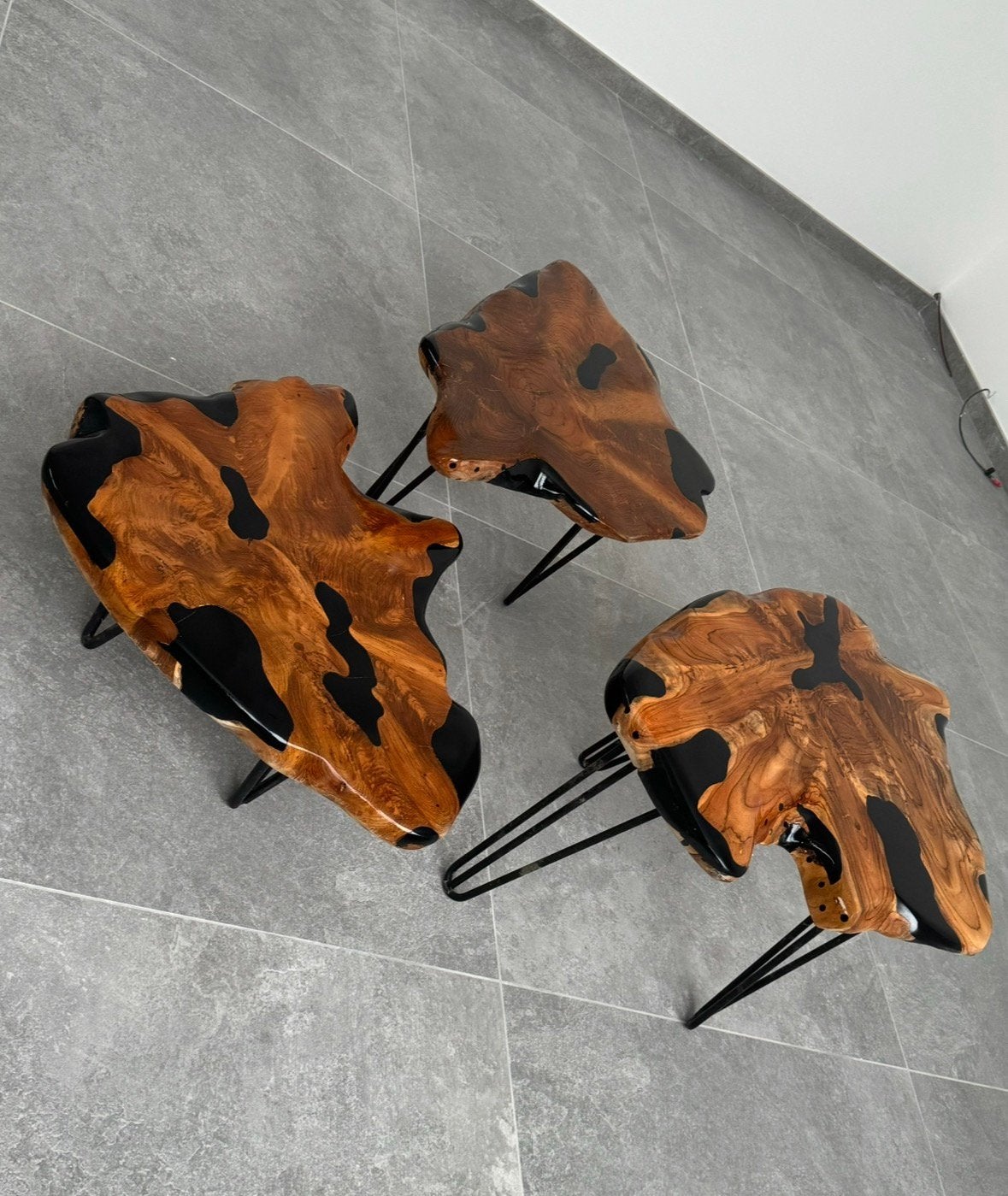 Tables gigognes Teck Massif Epoxy, Maison & Meubles, Enlèvement, Comme neuf, Teck
