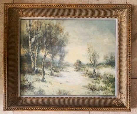 Bossages in winterlandschap - Henk van den Ende 1908-1998, Doek, Impressionistisch, Ophalen of Verzenden, Landschap