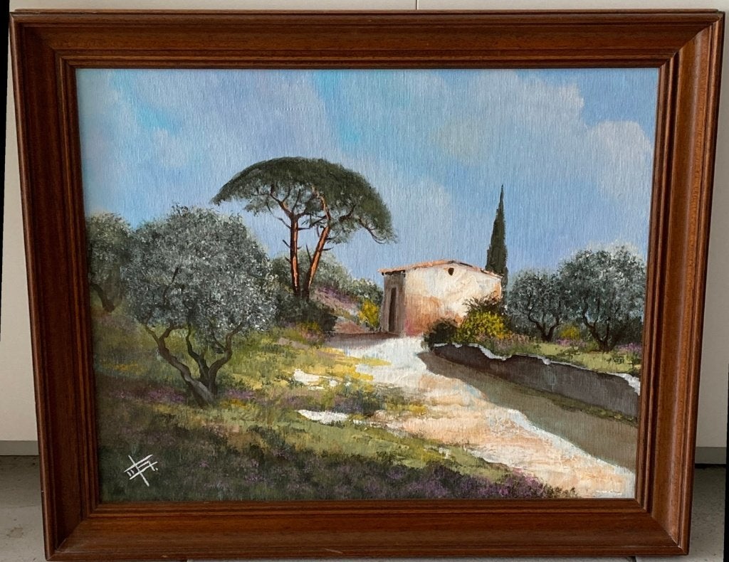 Schilderij Provençaalse-mediterrane landschap – 33 x 41 cm, Antiek en Kunst, Ophalen, Gesigneerd, Landschap