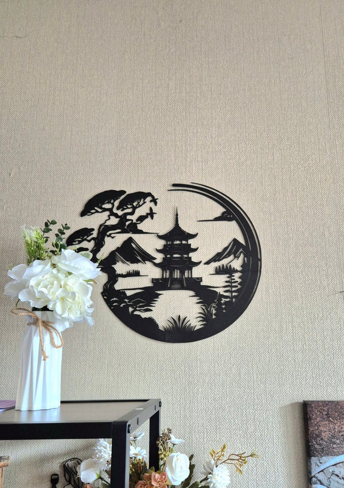 Muurdecoratie zen japans landschap GEEN sticker, Maison & Meubles, Accessoires pour la Maison | Autre, Enlèvement ou Envoi, Noir