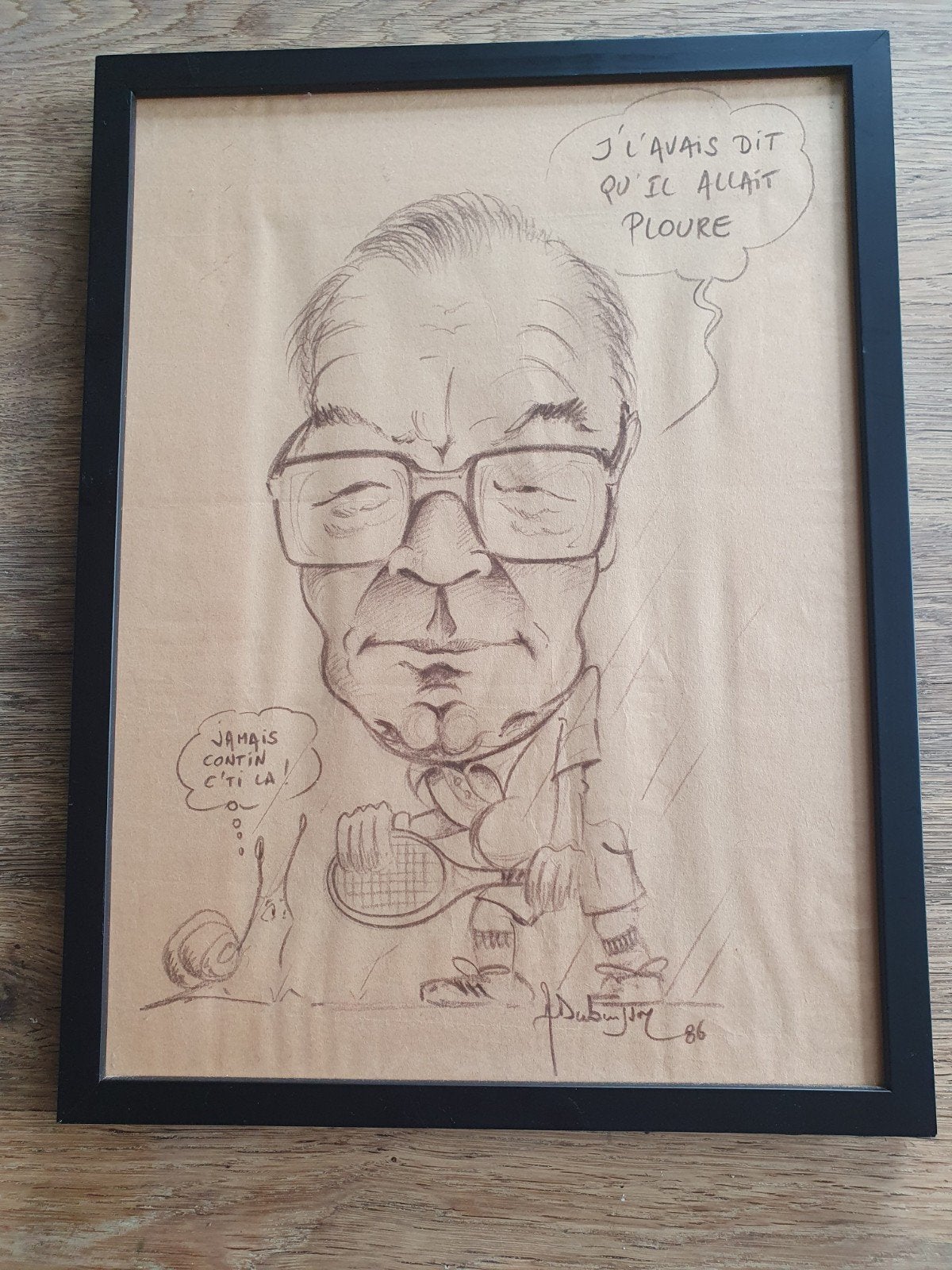 Caricature encadrée, signée et datée de 1986, Antiquités & Art, Enlèvement ou Envoi, Dessin