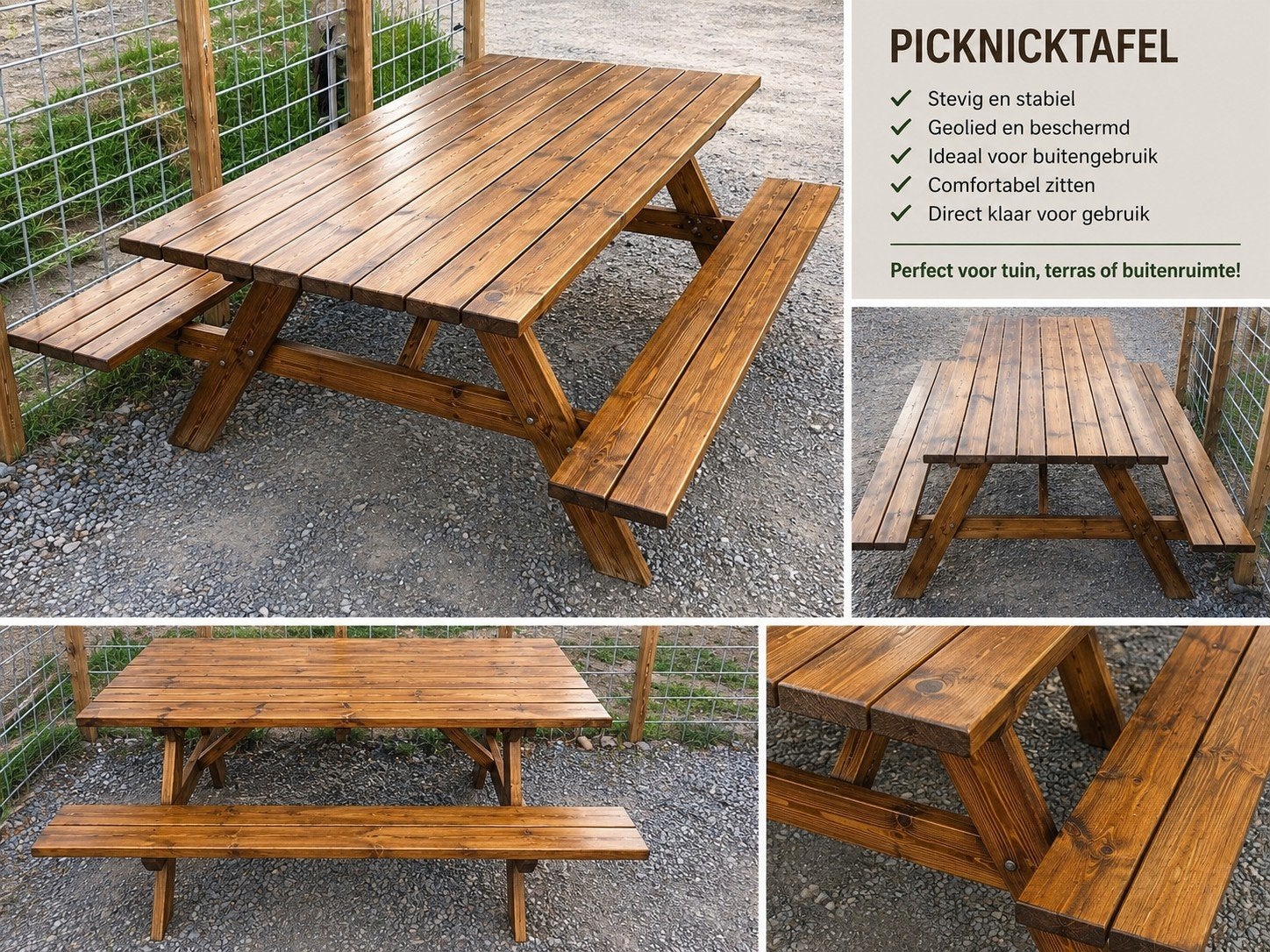 Stevige picknicktafel 180 cm – vers geïmpregneerd, Tuin en Terras, Picknicktafels, Zo goed als nieuw, Hout, Ophalen