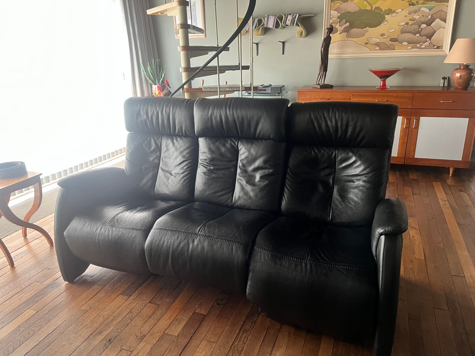 Zwarte lederen 3-zit met 1 relax te koop, Maison & Meubles, Canapés | Salons, Enlèvement, Utilisé, Cuir, Trois personnes