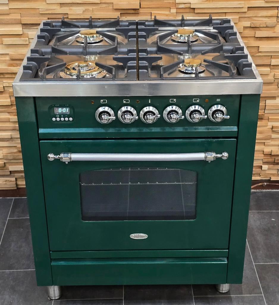 🔥Luxe Fornuis Boretti 70cm groen en rvs 4 pits GASOVEN, Elektronische apparatuur, Fornuizen, Ophalen, 60 cm of meer, Grill, 4 kookzones