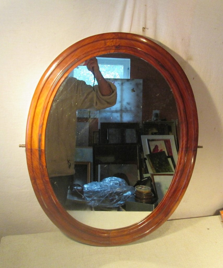Miroir ovale ancien en bois - 74x57, Antiquités & Art, Enlèvement ou Envoi, Ovale