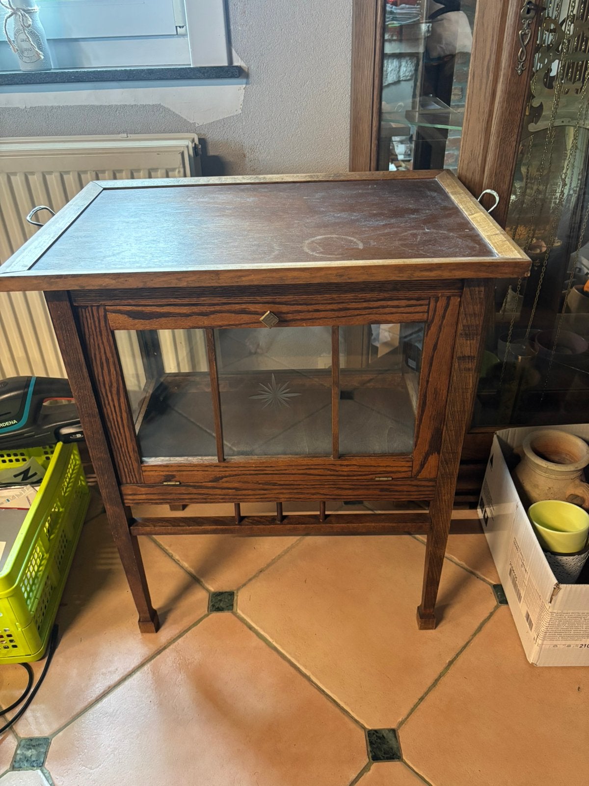 Mooi antiek vintage theekastje glazen kastje, Antiek en Kunst, Ophalen