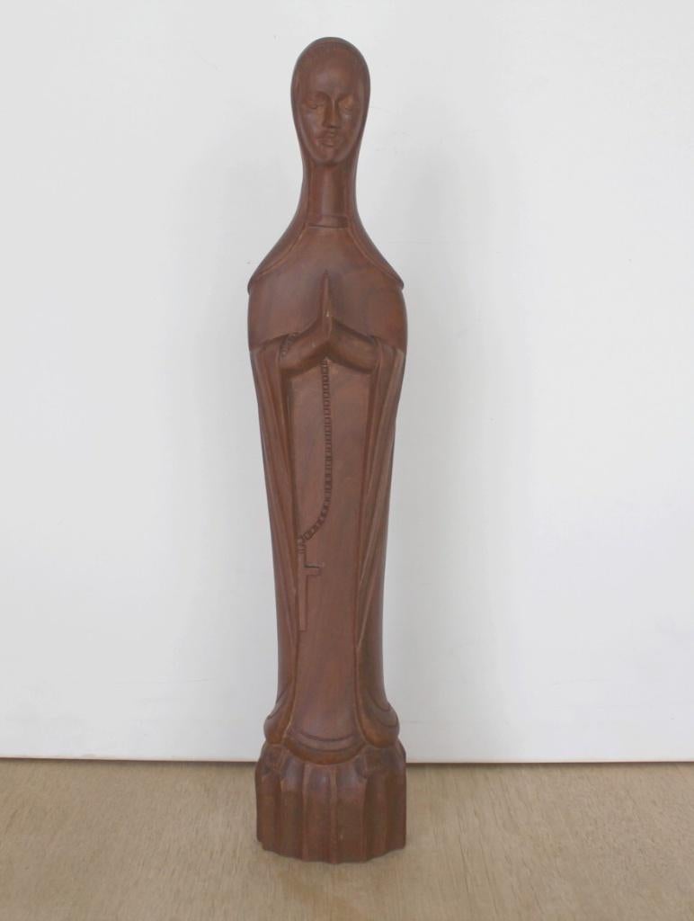 Maagd Maria, hout,  49cm, Art Deco-modernistisch. Rozenkrans, Ophalen of Verzenden