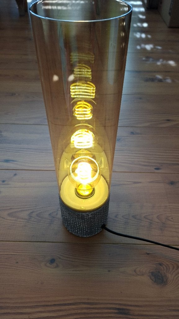 Lampe style vintage en verre ambré et céramique., Enlèvement ou Envoi