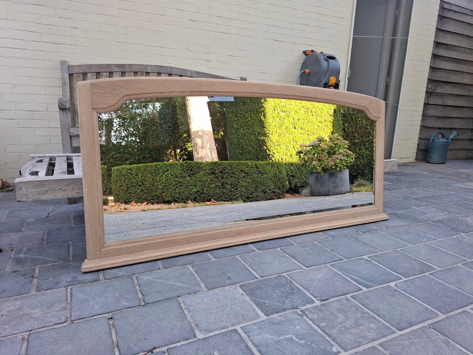 Facetspiegel met geluchtgomde massief eiken kader, Huis en Inrichting, Ophalen of Verzenden