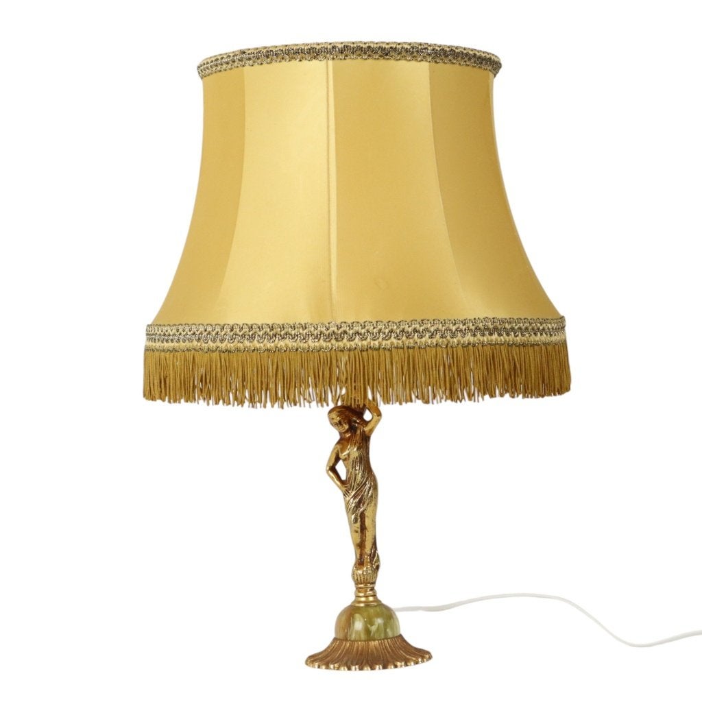 Vintage Tafellamp Vrouwenfiguur Messing en Onyx Marmer, Ophalen of Verzenden