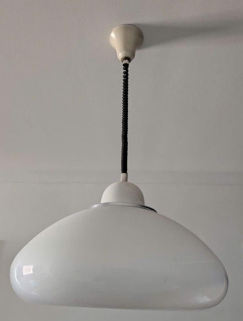 '70 Vintage Witte Space Age hanglamp, Ophalen, Kunststof, Gebruikt, Vintage