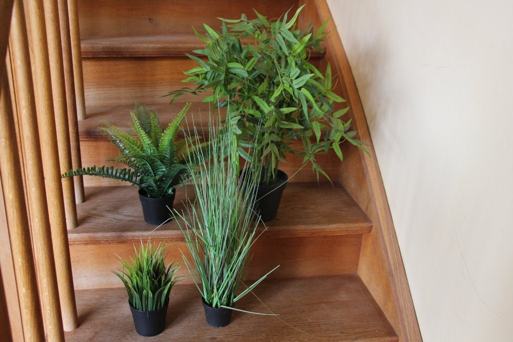 Lot de 4 plantes artificielles en pot, petites à moyennes, Vert, Plante artificielle, Enlèvement, Sans entretien