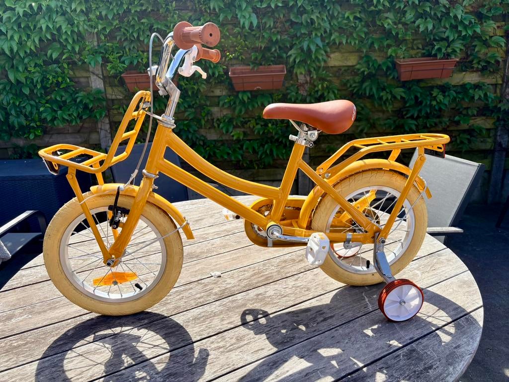 Gele kinderfiets - 18 inch - inclusief zijwieltjes, Frein sur jante, Stabilisateurs, Enlèvement, Comme neuf
