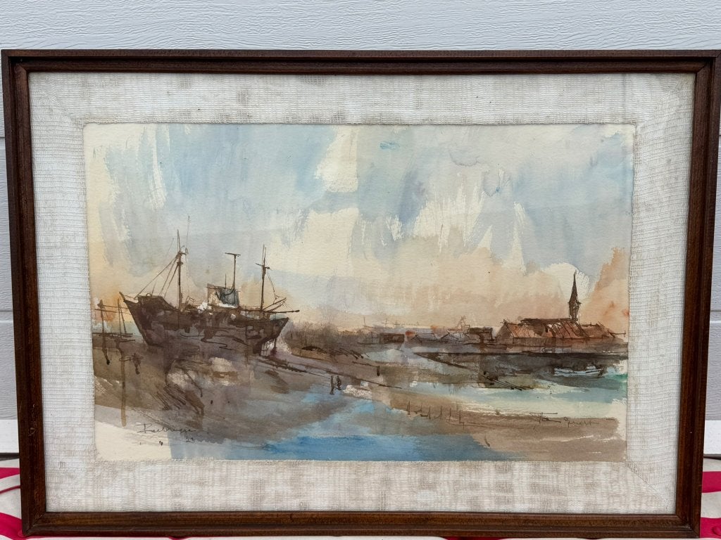 Aquarel van José Van Gucht, Ophalen, Landschap, Aquarel, Ingelijst