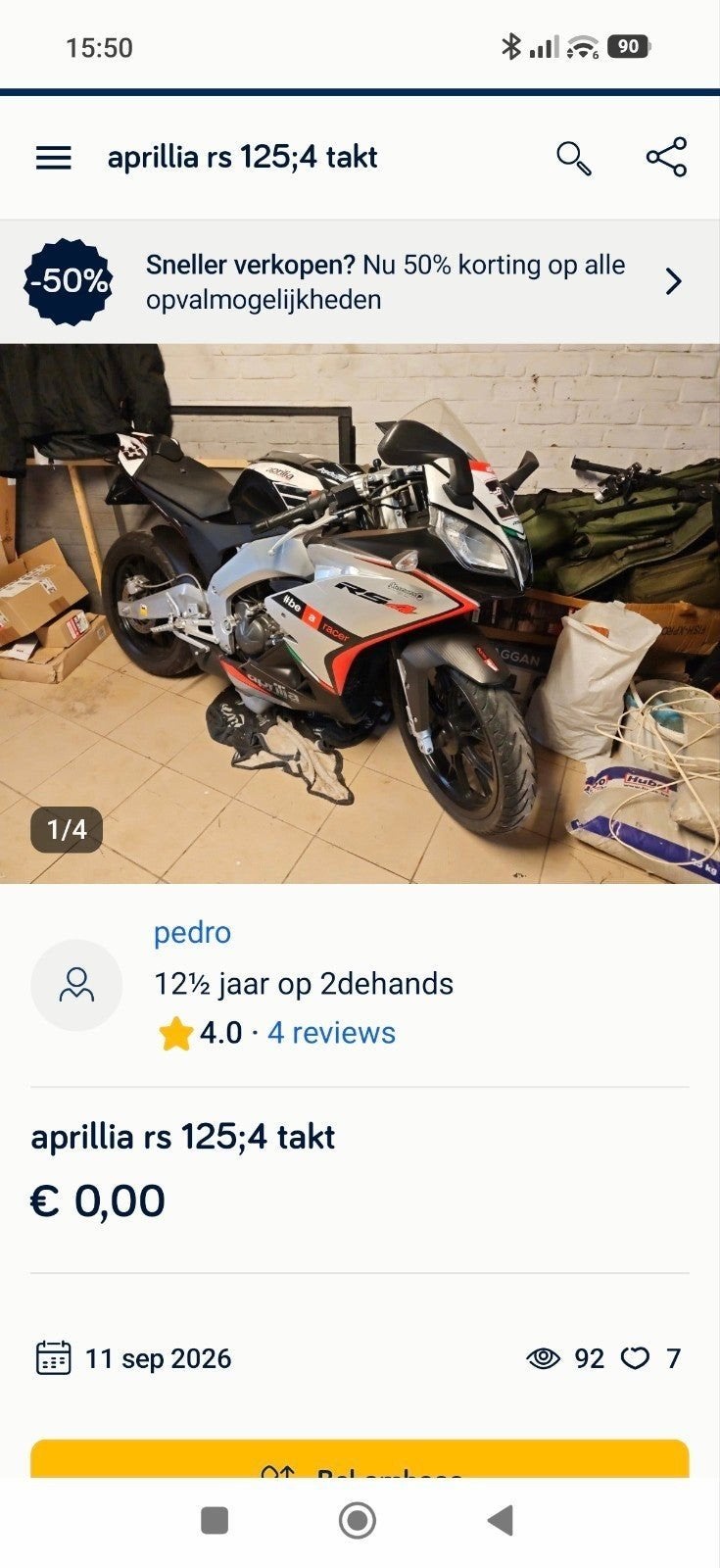 aprillia rs 4 125 cc 4 takt, Motoren, Ophalen, Gebruikt