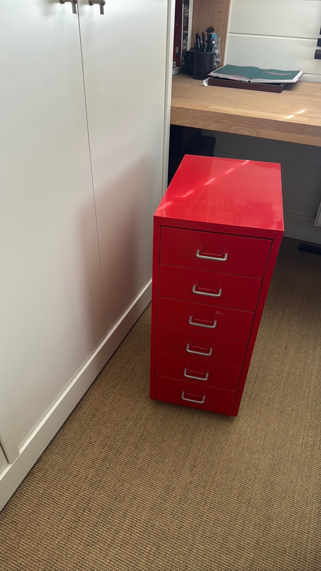 Mobiele (Bureau) ladenkast rood metaal, Ophalen, Zo goed als nieuw