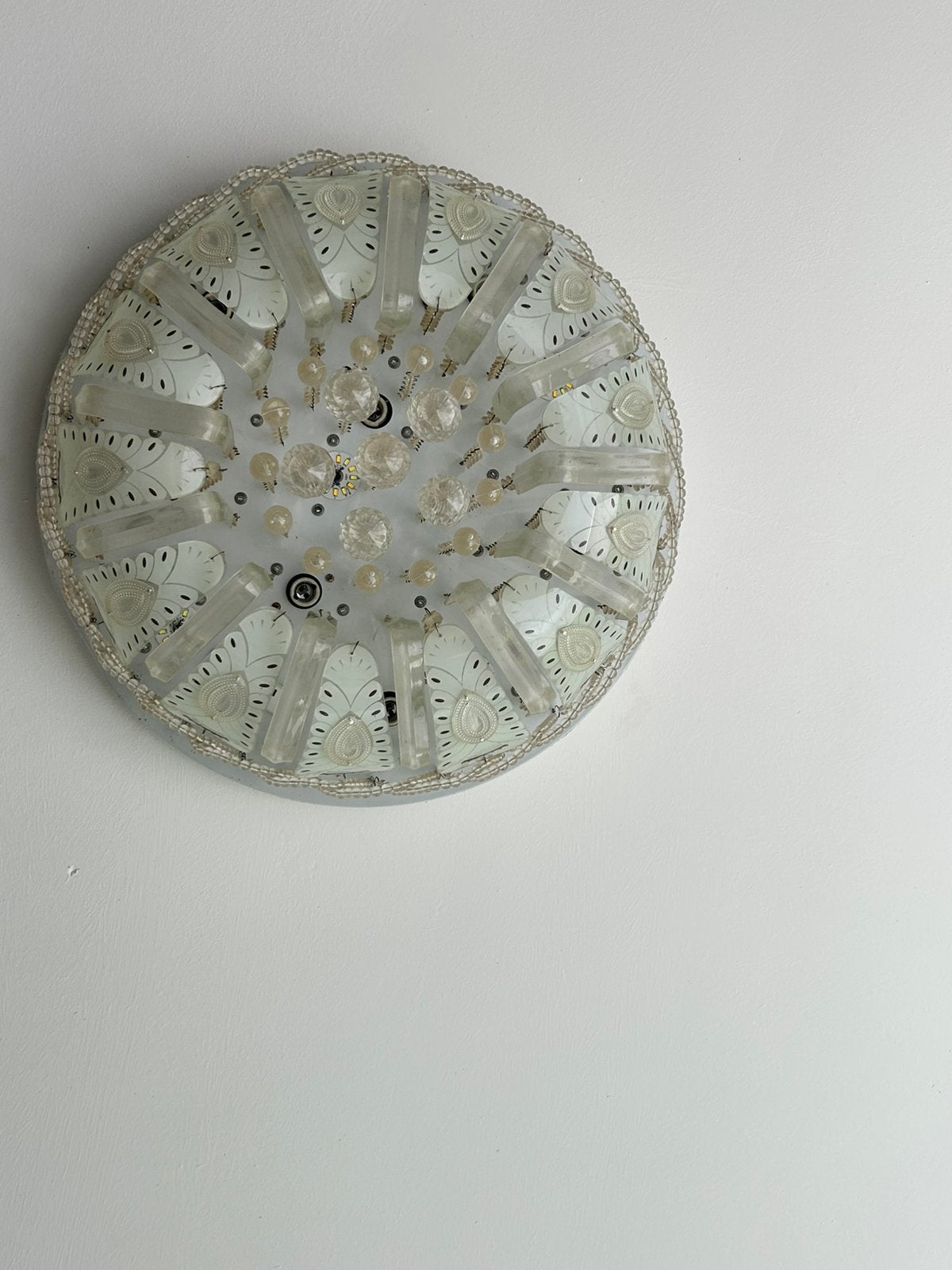 Vintage plafondlamp met kristallen, Ophalen of Verzenden, Zo goed als nieuw