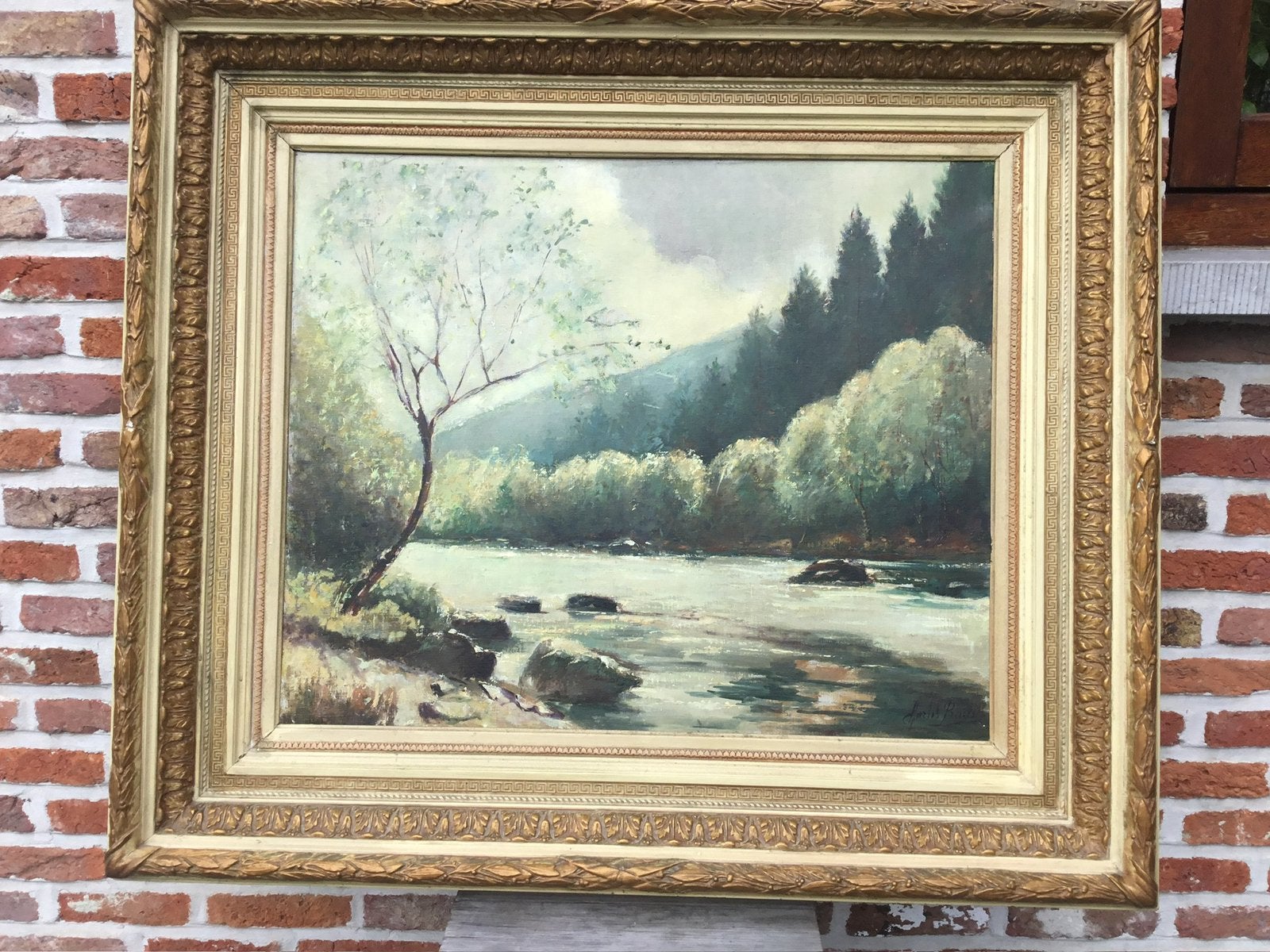 Huile/toile - : 95x84 cm - cadre épais - signé Charles ? ? ?, Enlèvement, Toile