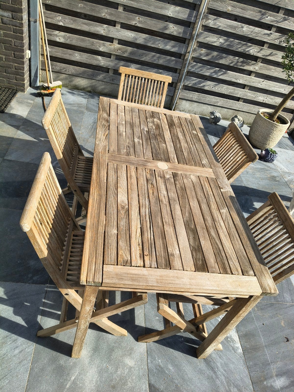Teak tuintafel met 5 stoelen, Tuin en Terras, Ophalen, Rechthoekig, Hout