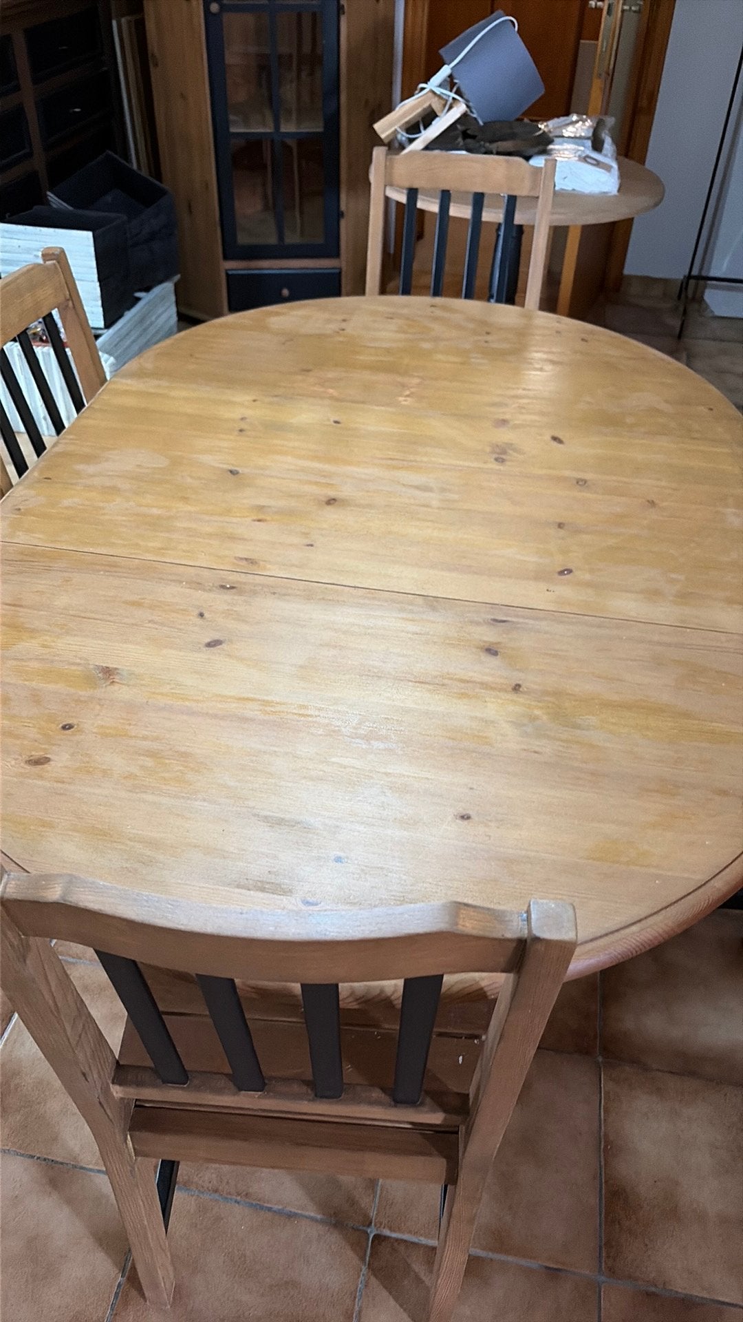 Table ovale ou ronde bois avec 4 chaises, Maison & Meubles, Salles à manger complètes, Enlèvement, Utilisé