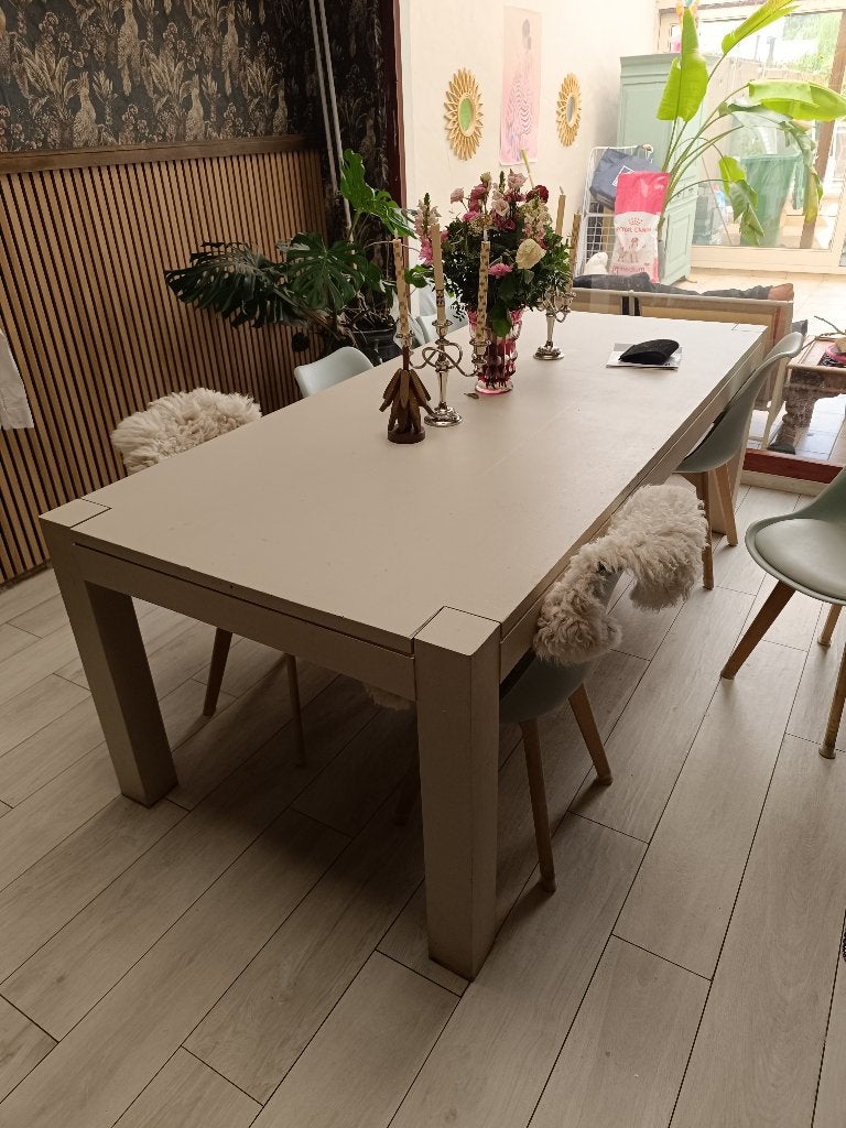 Eettafel Teak beige, Ophalen, Gebruikt, 100 tot 150 cm, Teakhout