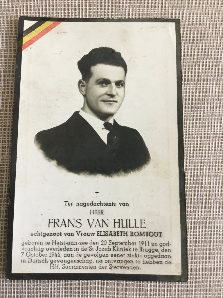Victime de guerre F.Van Hulle Heist a Zee +1944 Bruges, Collections, Envoi, Image pieuse