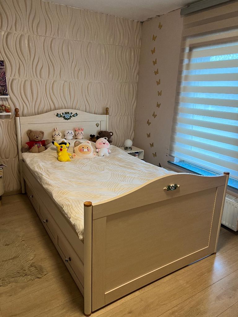 Lit simple, Huis en Inrichting, Slaapkamer | Bedden, Ophalen, Eenpersoons, Beige, Zo goed als nieuw