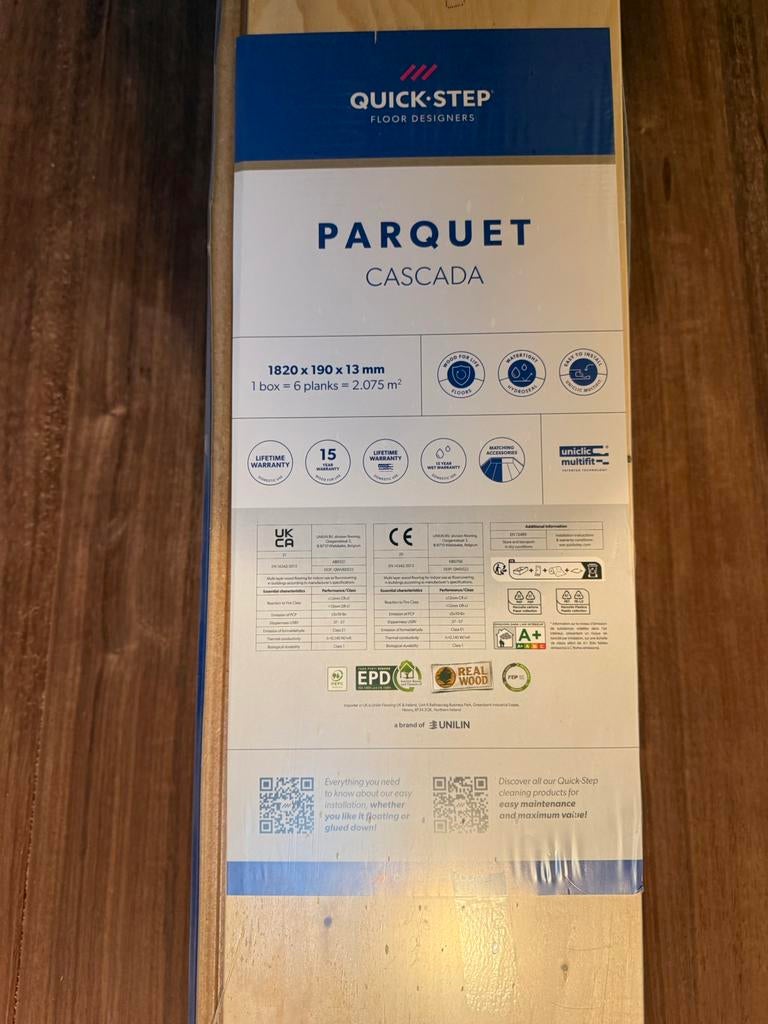 Quick step parket CASCADA hydroseal - 3 boxen, Nieuw, 5 tot 10 m², 10 tot 30 cm, Hout