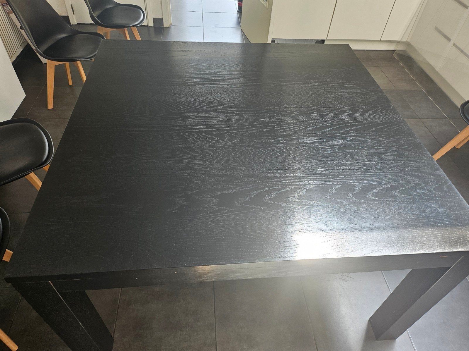 Zwarte vierkant eettafel met plexiglas, Ophalen, Vierkant