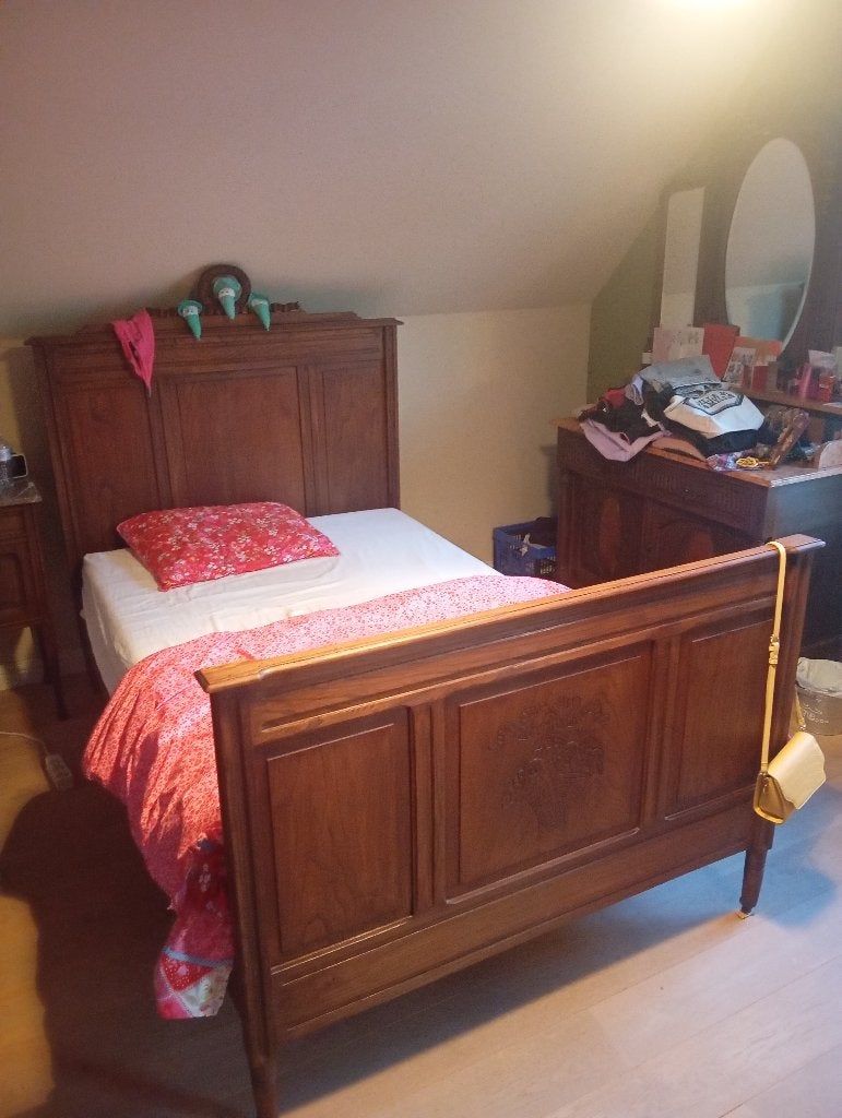 Antiek bed (twijfelaar), Antiek, Queen size, Comme neuf, Enlèvement