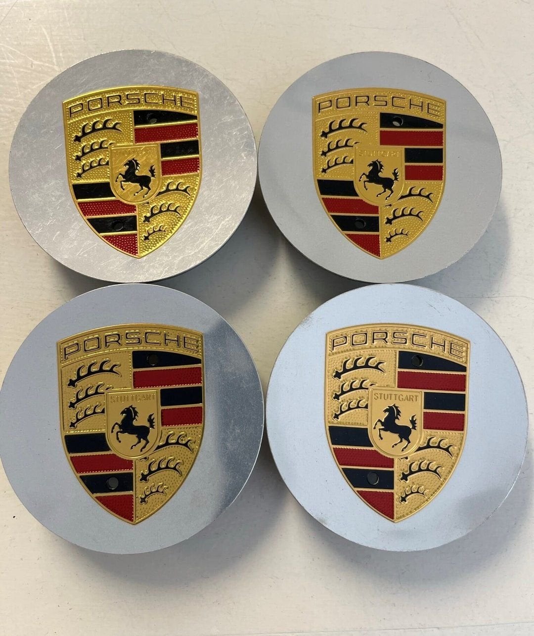 Originele Porsche naafdoppen zilver chrome met kleur logo, Ophalen of Verzenden, -, -, -