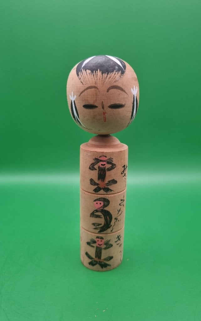 Mizaru vintage, Kikazaru, Iwazaru kokeshi par Hakugen, Antiquités & Art, Enlèvement ou Envoi, Japon, Bois, Peint