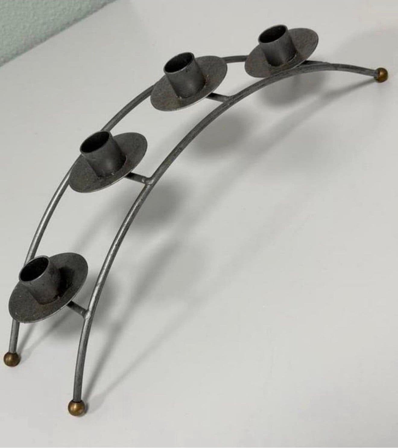 Chandelier vintage en métal - 4 branches - fer - 37 x 10 cm, Enlèvement ou Envoi, Comme neuf, Métal, Chandelier